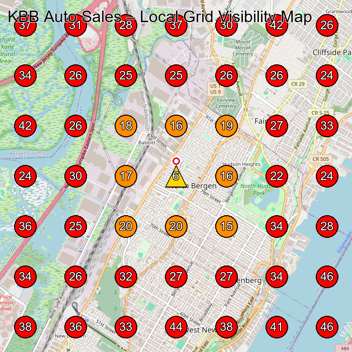 KBB Auto Sales GeoGrid visibility map for Used Car Dealer in Fairview